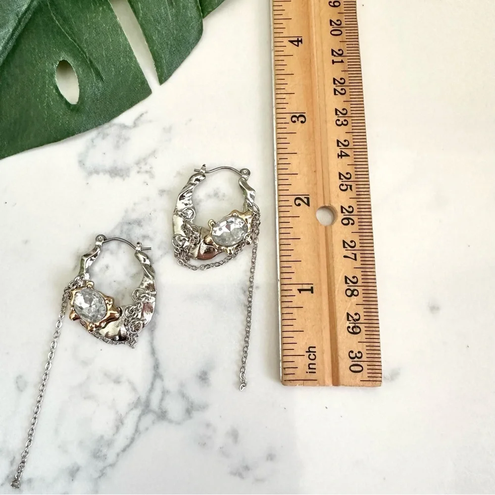 Silver & Gold Hoop Earrings Rhinestone Chain Wrapped Tassel Jewelry Gift NEW